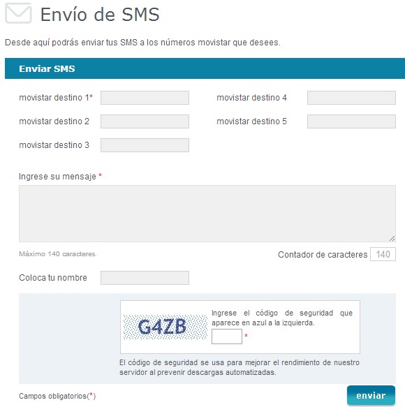 movistar enviar mensajes de texto sms gratis peru - formulario